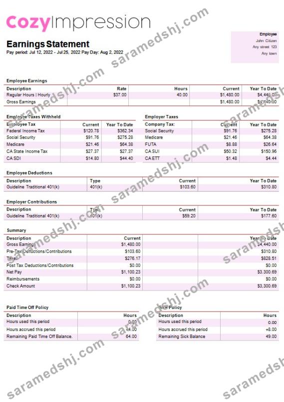 fast fashion company payslip template in Word and PDF formats